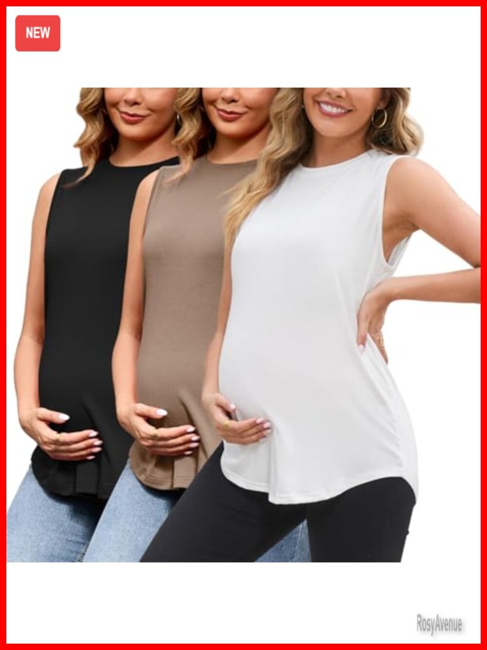 Maternity Tank Tops 3 Pack Loose Fit Sleeveless Workout Tunic Tee Round Neck